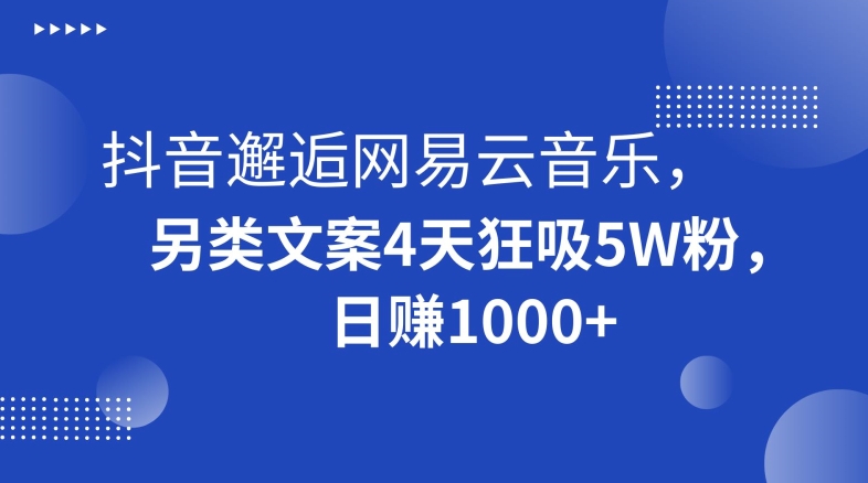 抖音邂逅网易云音乐，另类文案4天狂吸5W粉，日赚1000+【揭秘】副业项目课程-副业赚钱项目-副业赚钱创业-手机赚钱副业-挂机项目-鹿图社副业网-资源网-无人直播-引流秘籍-电商运营鹿图社