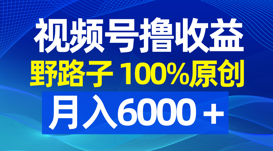 视频号野路子撸收益，100%原创，条条爆款，月入6000＋副业项目课程-副业赚钱项目-副业赚钱创业-手机赚钱副业-挂机项目-鹿图社副业网-资源网-无人直播-引流秘籍-电商运营鹿图社