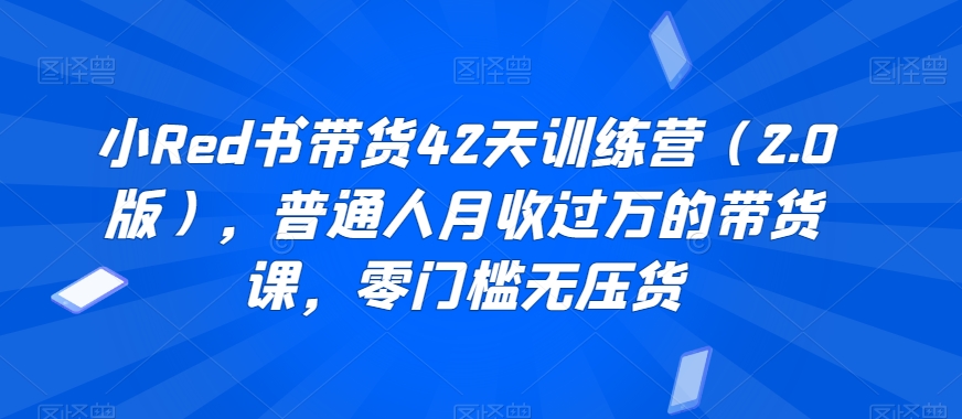 小Red书带货42天训练营（2.0版），普通人月收过万的带货课，零门槛无压货副业项目课程-副业赚钱项目-副业赚钱创业-手机赚钱副业-挂机项目-鹿图社副业网-资源网-无人直播-引流秘籍-电商运营鹿图社