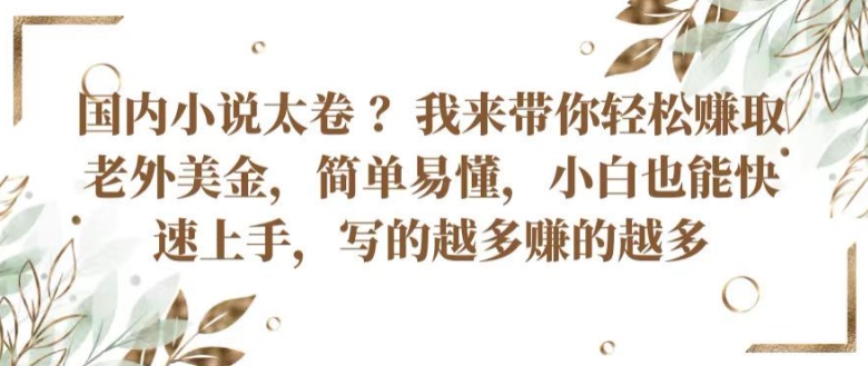 国内小说太卷 ?带你轻松赚取老外美金，简单易懂，小白也能快速上手，写的越多赚的越多副业项目课程-副业赚钱项目-副业赚钱创业-手机赚钱副业-挂机项目-鹿图社副业网-资源网-无人直播-引流秘籍-电商运营鹿图社